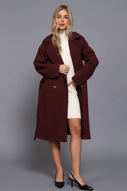 DOUBLE BREASTED BUTTON SOFT FELT TRENCH COAT