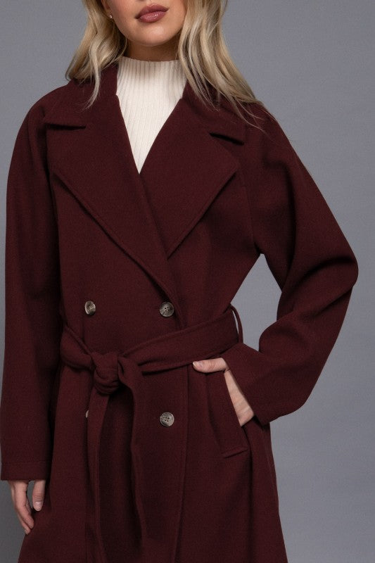 DOUBLE BREASTED BUTTON SOFT FELT TRENCH COAT