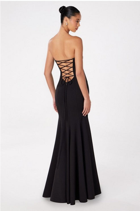 STRAPLESS MAXI GOWN WITH OPEN BACK TIE