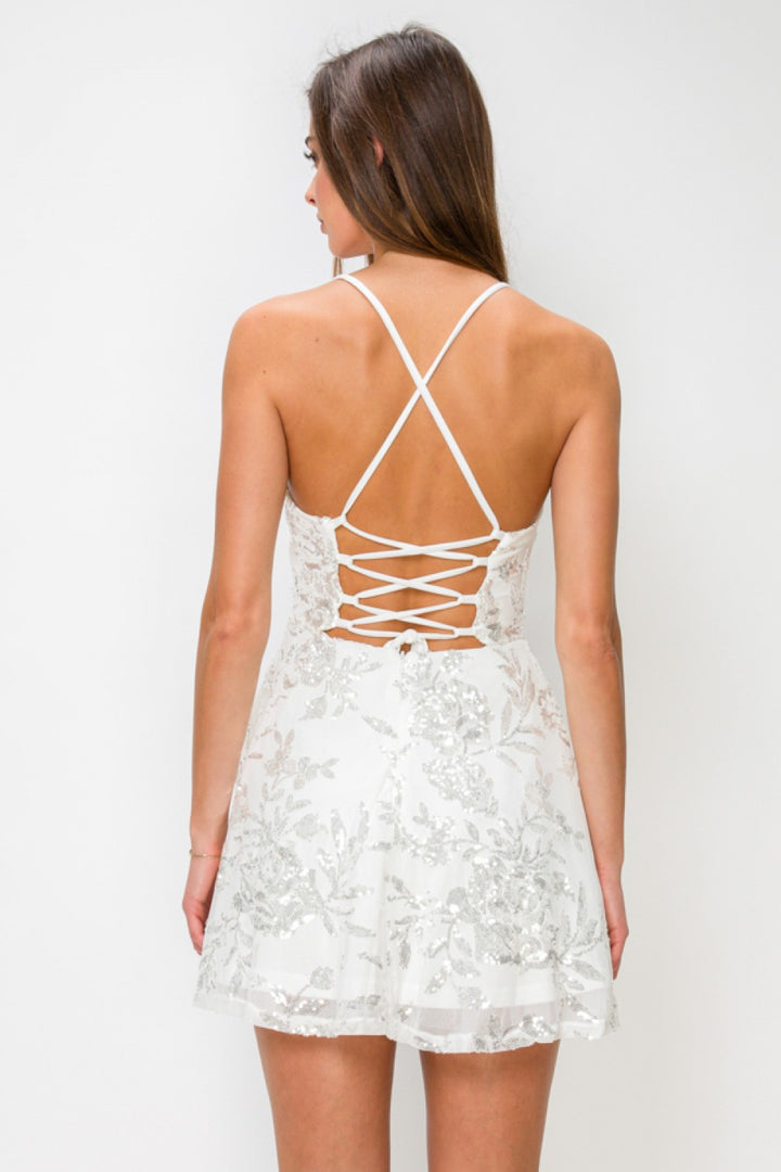 FLORAL SEQUIN IRI FLARED MINI