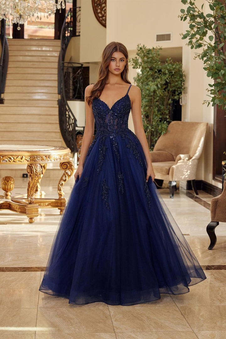 FIT AND FLARE TULLE GOWN