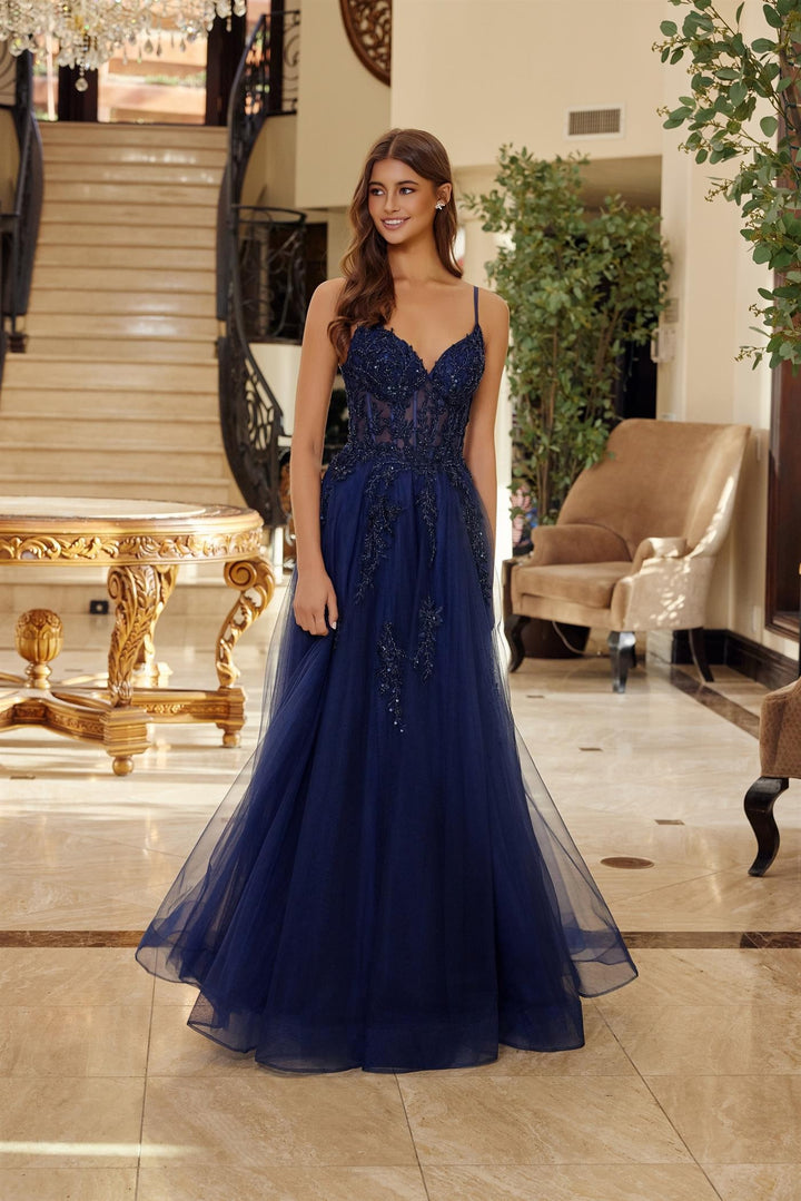 FIT AND FLARE TULLE GOWN