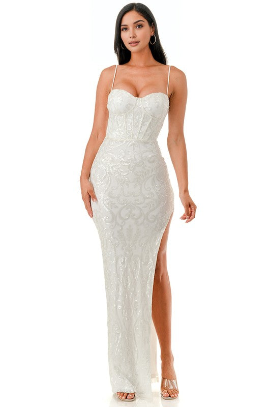 SWEEATHEART NECKLINE CORSET STYLE SEQUIN MAXI