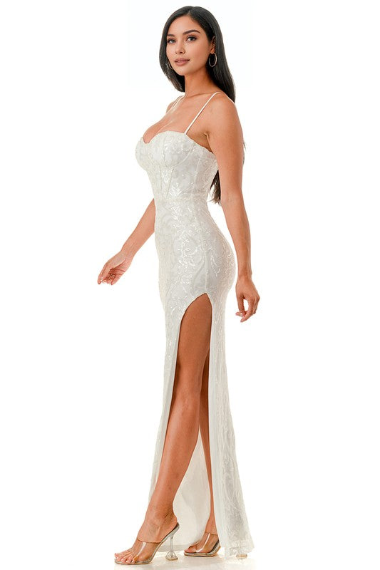 SWEEATHEART NECKLINE CORSET STYLE SEQUIN MAXI
