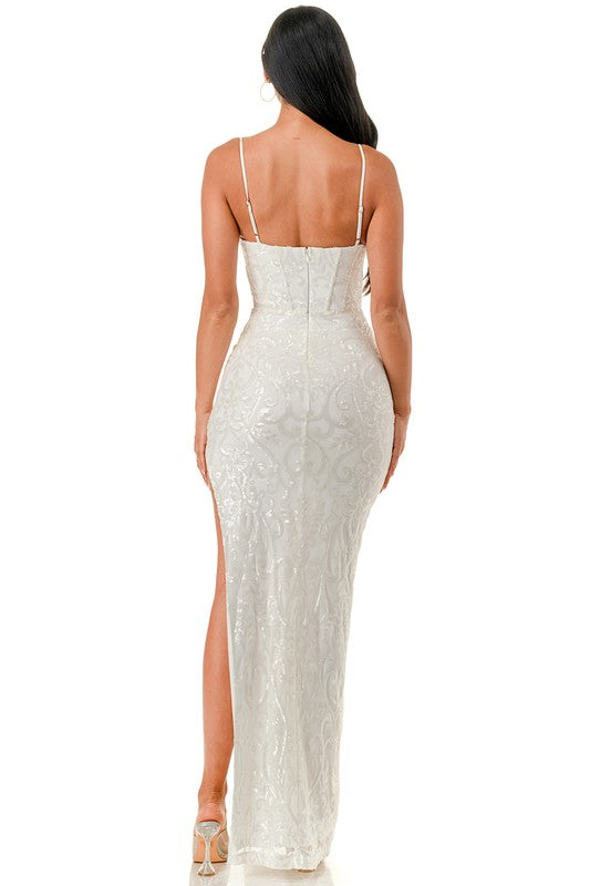 SWEEATHEART NECKLINE CORSET STYLE SEQUIN MAXI