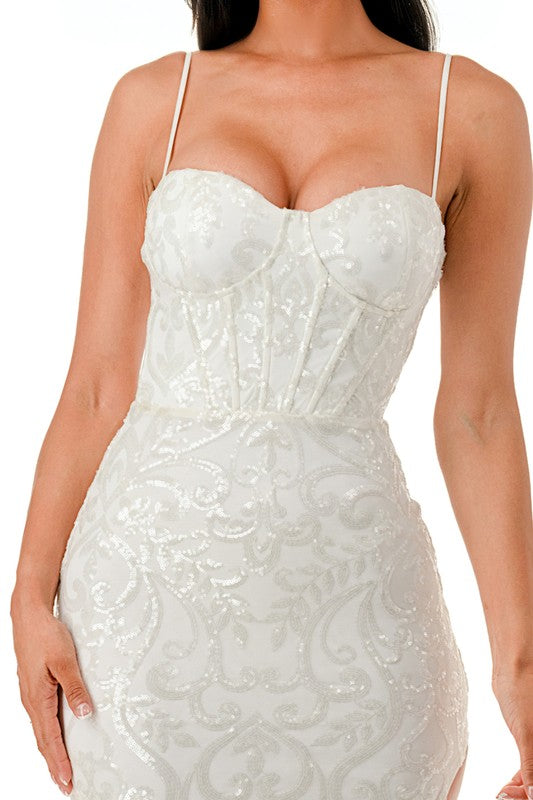 SWEEATHEART NECKLINE CORSET STYLE SEQUIN MAXI