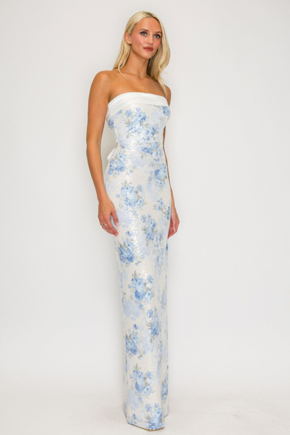 FLORAL STRAPLESS MAXI DRESS