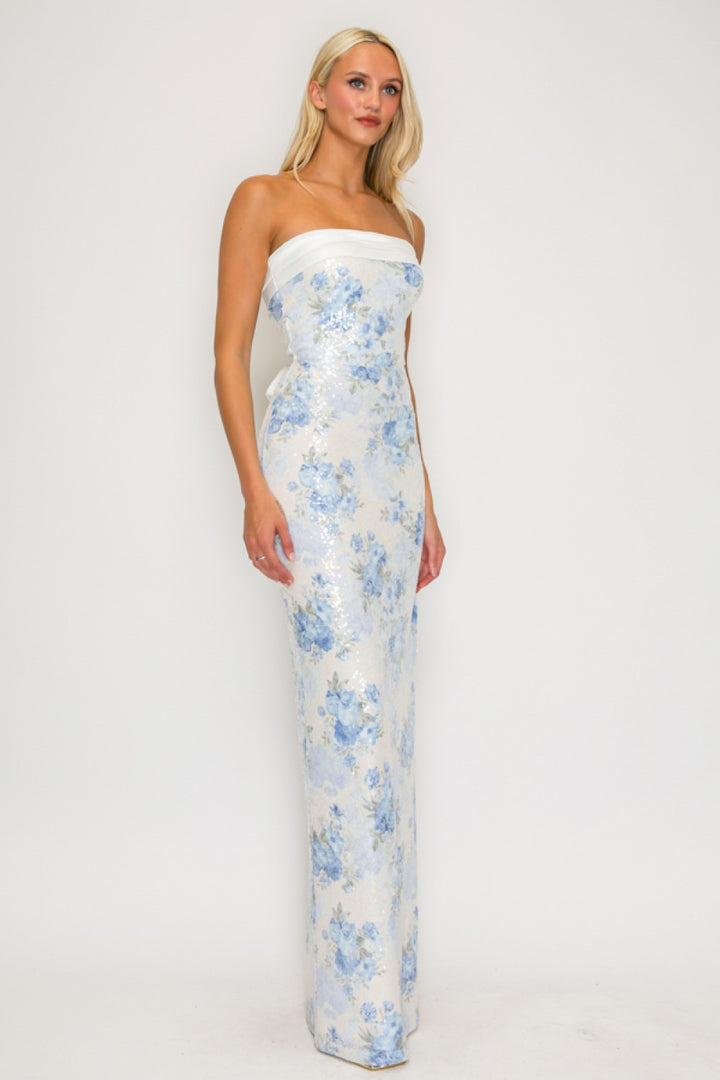 FLORAL STRAPLESS MAXI DRESS