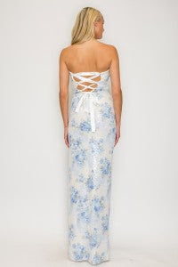 FLORAL STRAPLESS MAXI DRESS