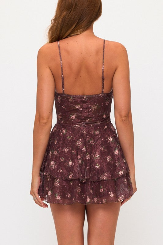 LACE FLORAL CORSET MINI DRESS