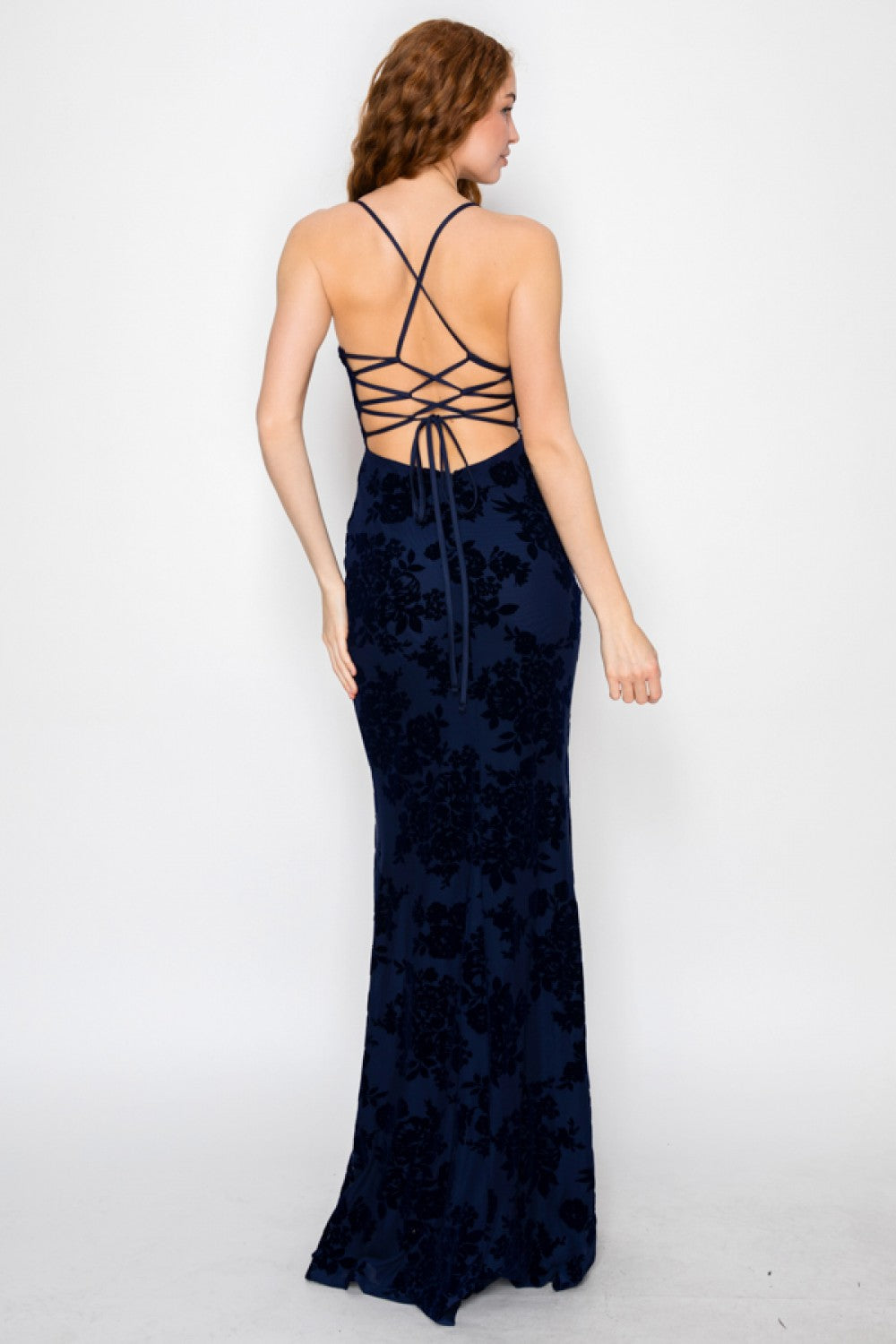 VELOUR DAMASK CROSSED BACK MAXI