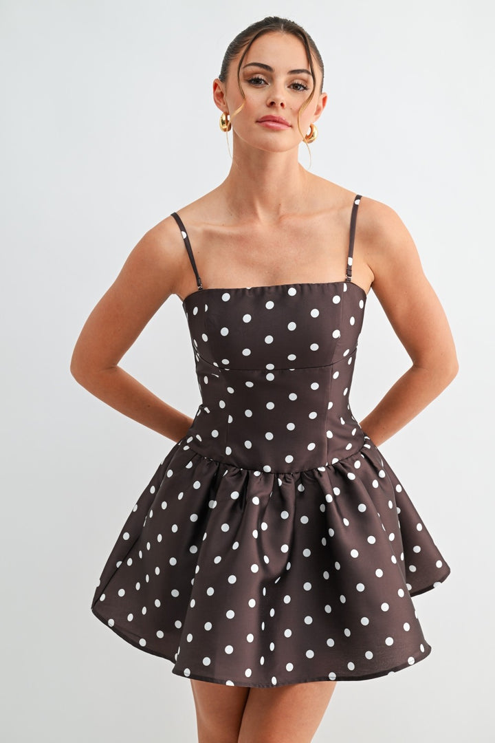 SATIN POLKA DOT FIT AND FLARE DRESS