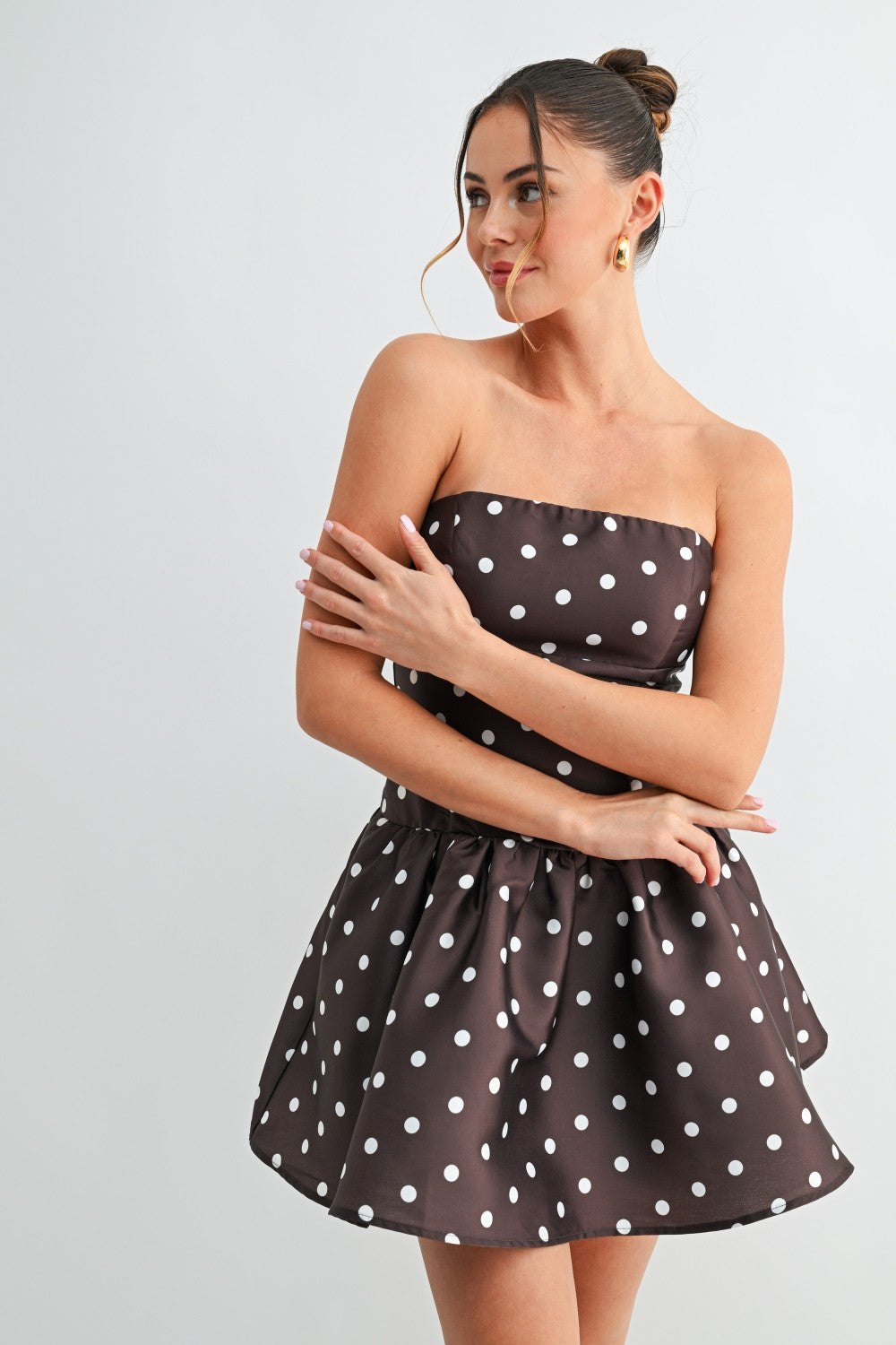 SATIN POLKA DOT FIT AND FLARE DRESS