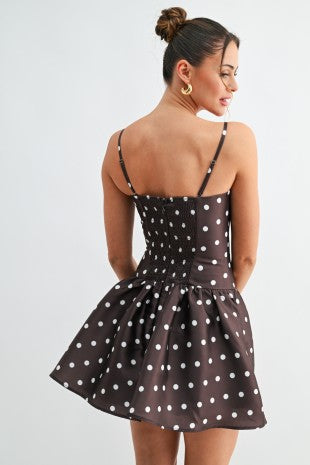 SATIN POLKA DOT FIT AND FLARE DRESS