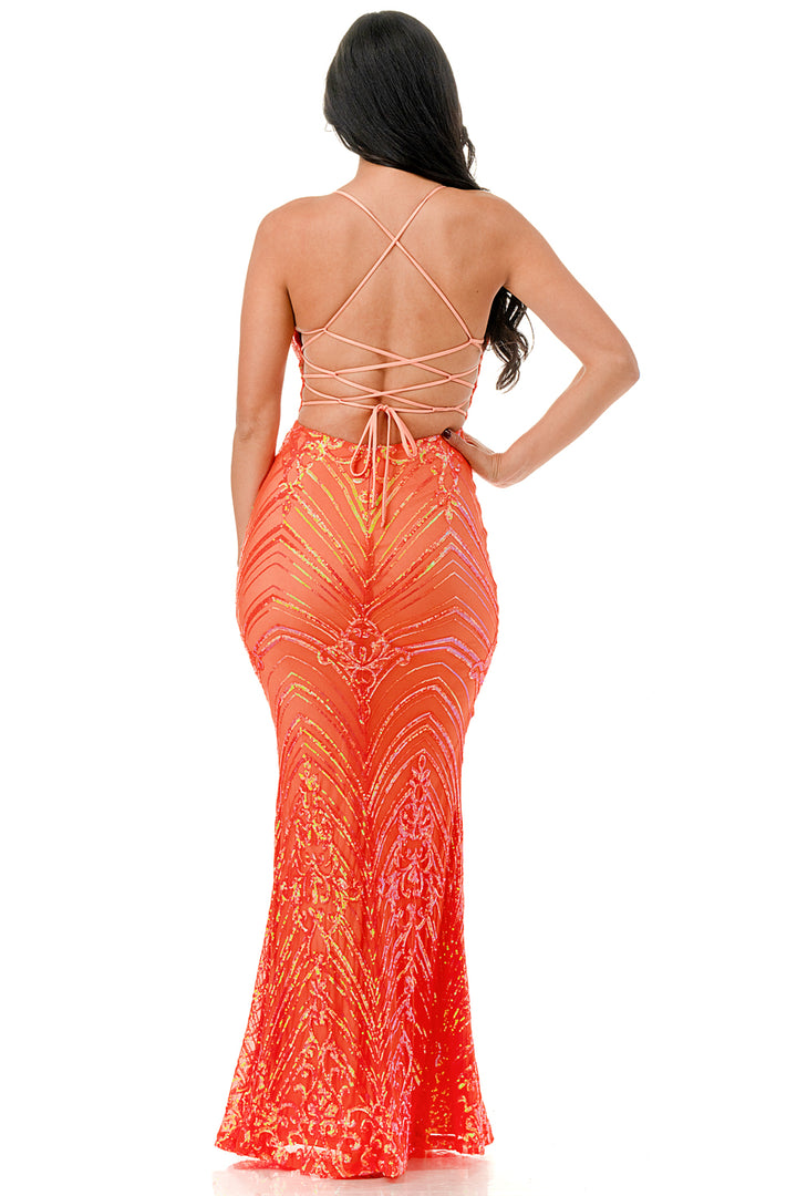 SEQUIN V-NECK MERMAID MAXI DRESS