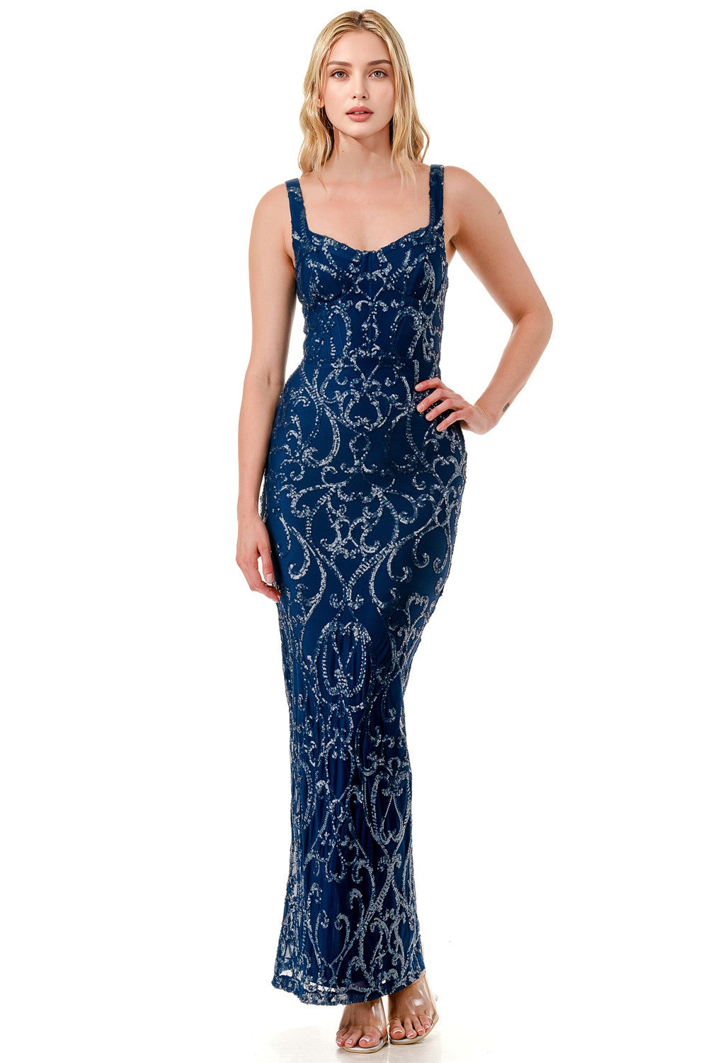 SEQUIN CORSET MAXI DRESS S