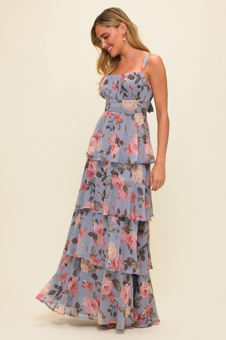 FLORAL RUFFLE TIERED MAXI DRESS