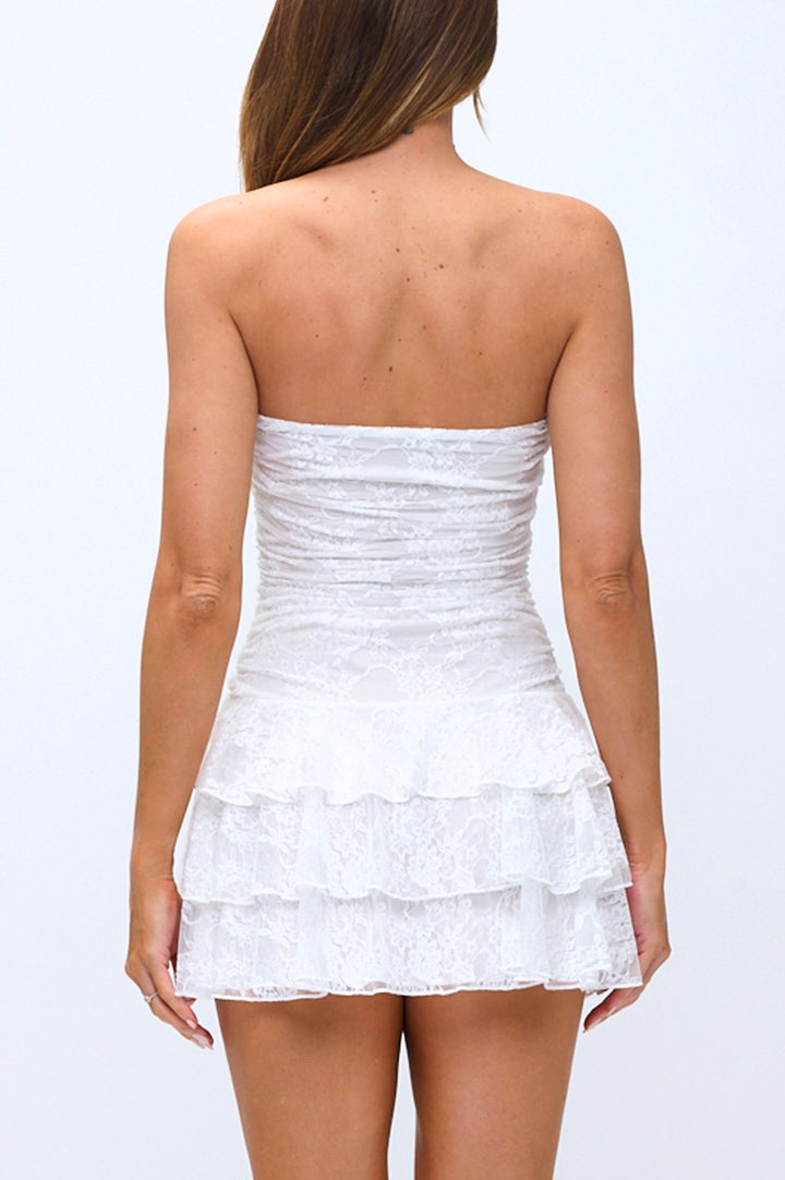 LACE RUFFLE MINI DRESS