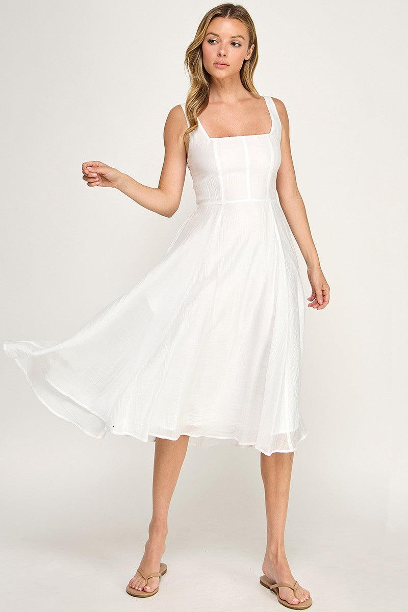 SQUARE NECK MIDI WITH POCKETS