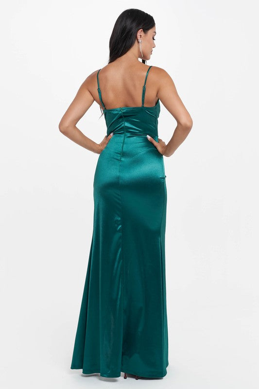ADRIENNE SATIN SURPLICE MAXI DRESS