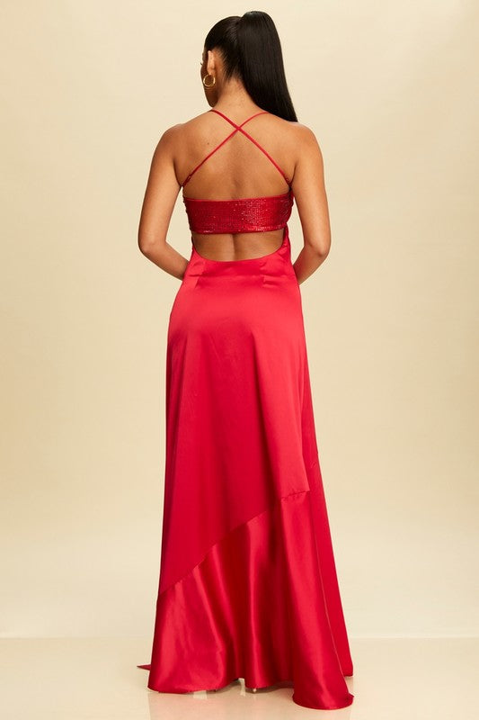 STUDDED SATIN SLIP DRESS