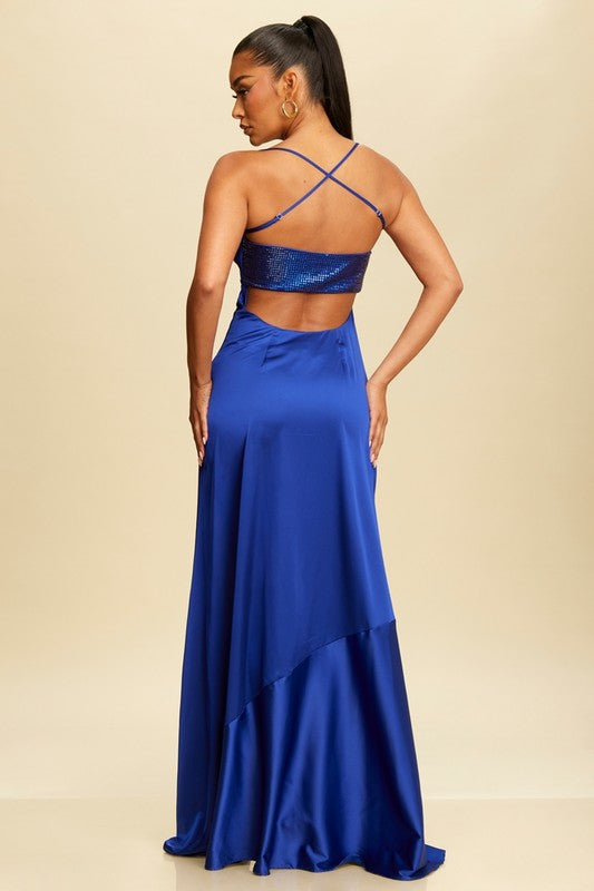 STUDDED SATIN SLIP DRESS