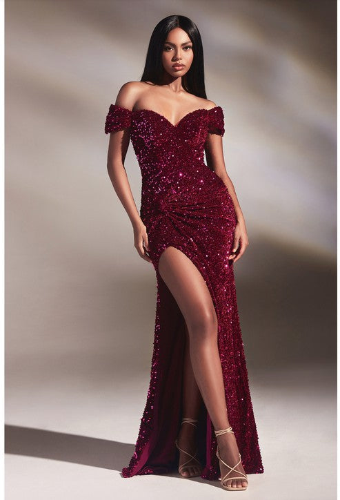 SEQUIN OFF THE SHOULDER GOWN