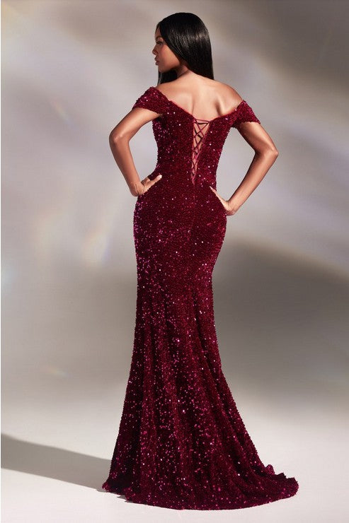SEQUIN OFF THE SHOULDER GOWN
