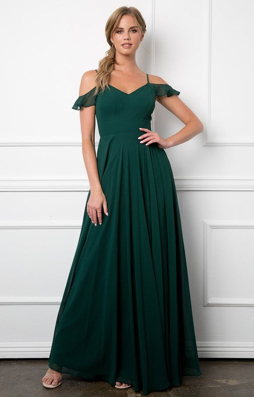FLUTTER SHOULDER CHIFFON GOWN WITH POCKETS