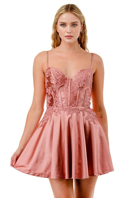 SEQUIN FLORAL EMBROIDERY FLARE MINI DRESS