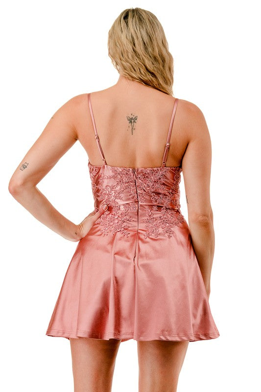 SEQUIN FLORAL EMBROIDERY FLARE MINI DRESS
