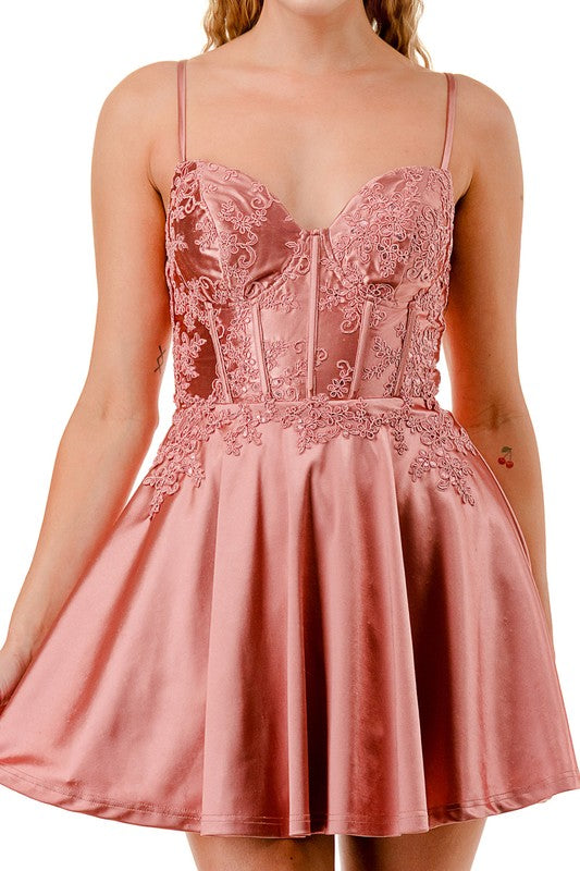 SEQUIN FLORAL EMBROIDERY FLARE MINI DRESS