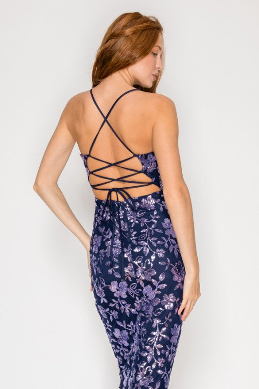 SEQUIN FLORAL MIDI BODYCON DRESS