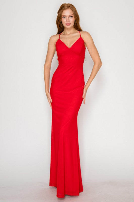 VNECK OPEN BACK MAXI GOWN