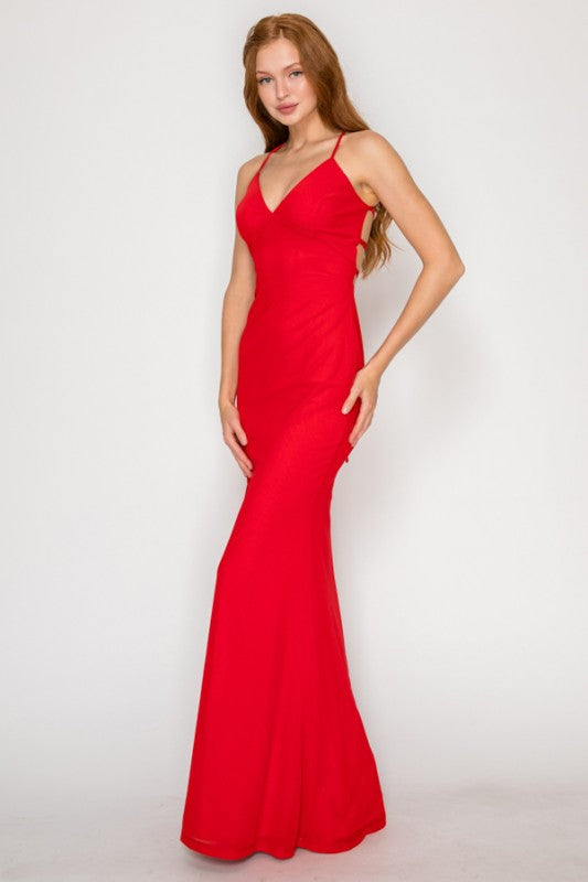 VNECK OPEN BACK MAXI GOWN
