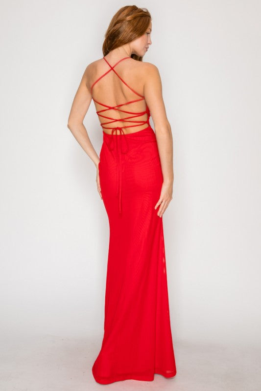 VNECK OPEN BACK MAXI GOWN