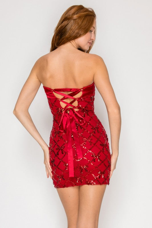 SEQUIN RIBBON MINI DRESS