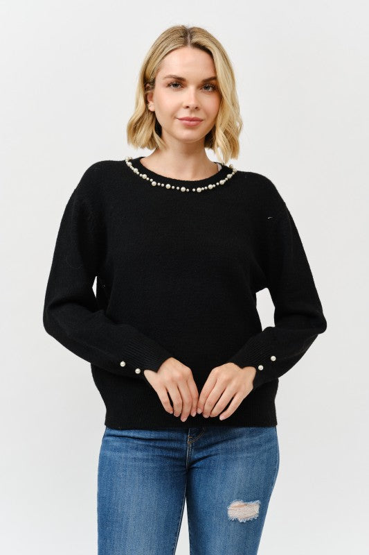 CREW NECK PEARL SWEATER