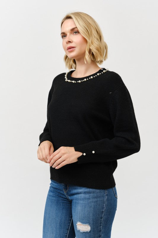 CREW NECK PEARL SWEATER