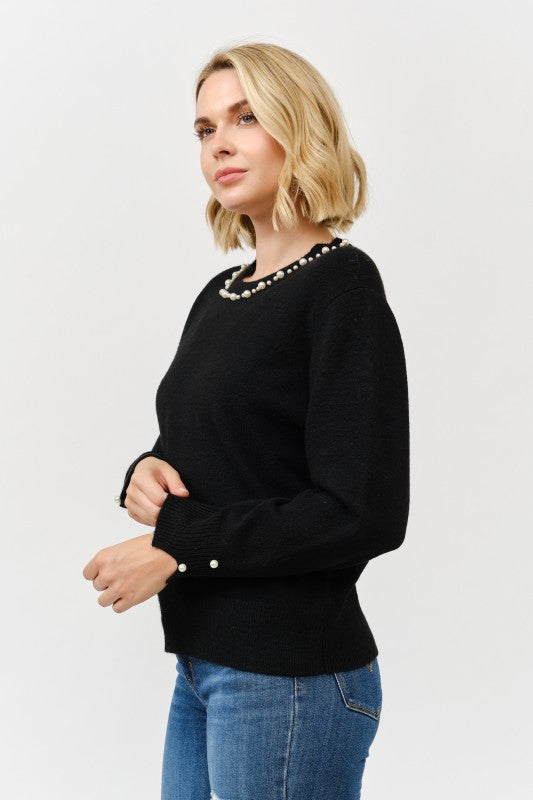 CREW NECK PEARL SWEATER