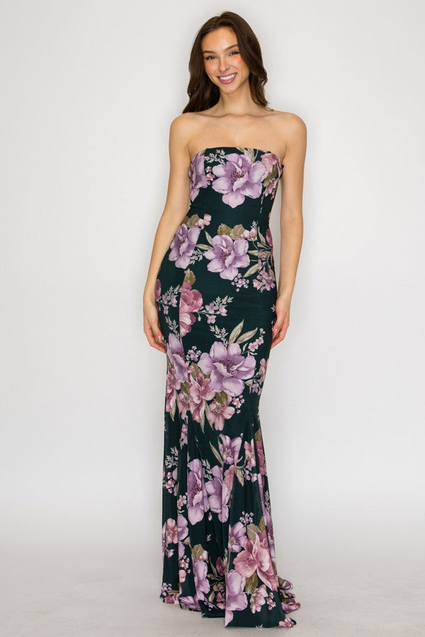 STRAPLESS FLORAL MAXI GOWN