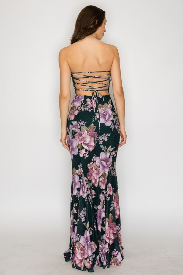 STRAPLESS FLORAL MAXI GOWN
