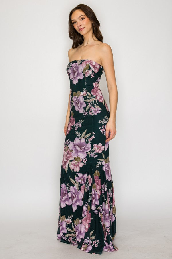 STRAPLESS FLORAL MAXI GOWN