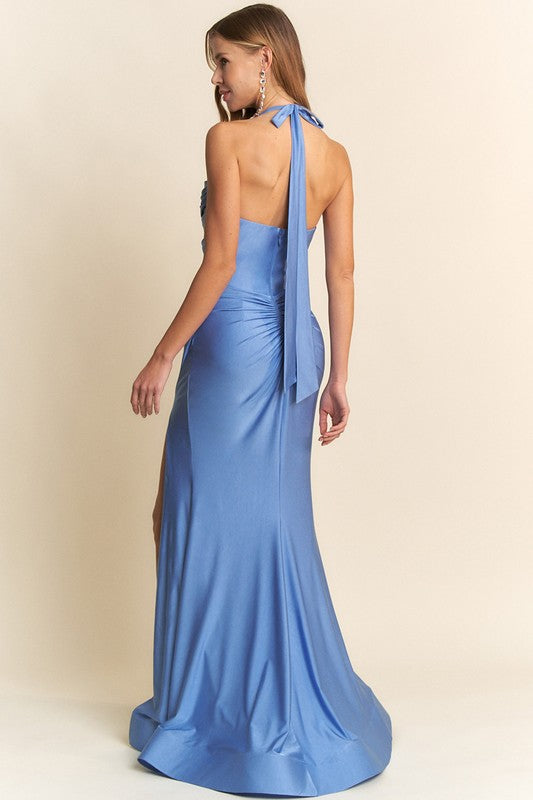 SELENA HALTER MAXI GOWN WITH SLIT