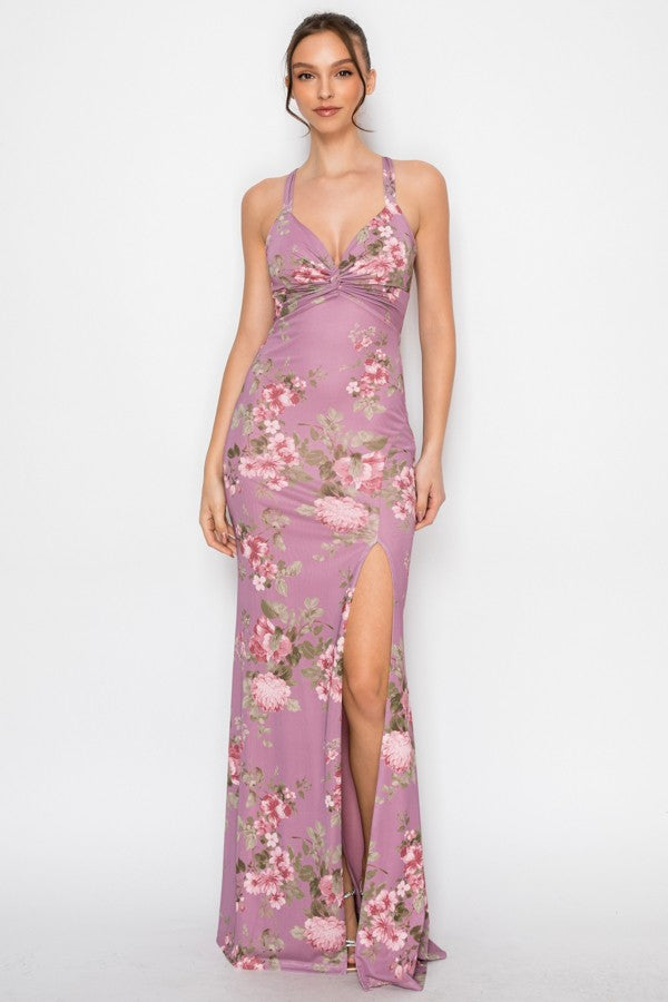 FLORAL BODYCON MAXI DRESS L
