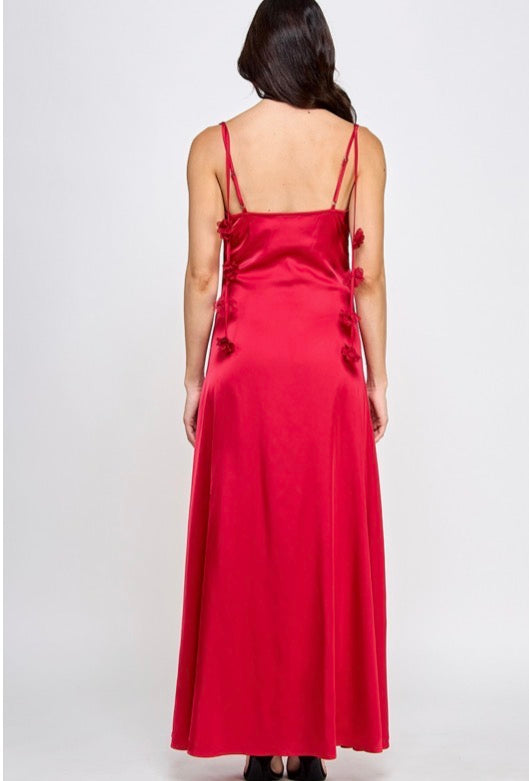 SATIN COWL NECK FLORAL DETAIL MAXI