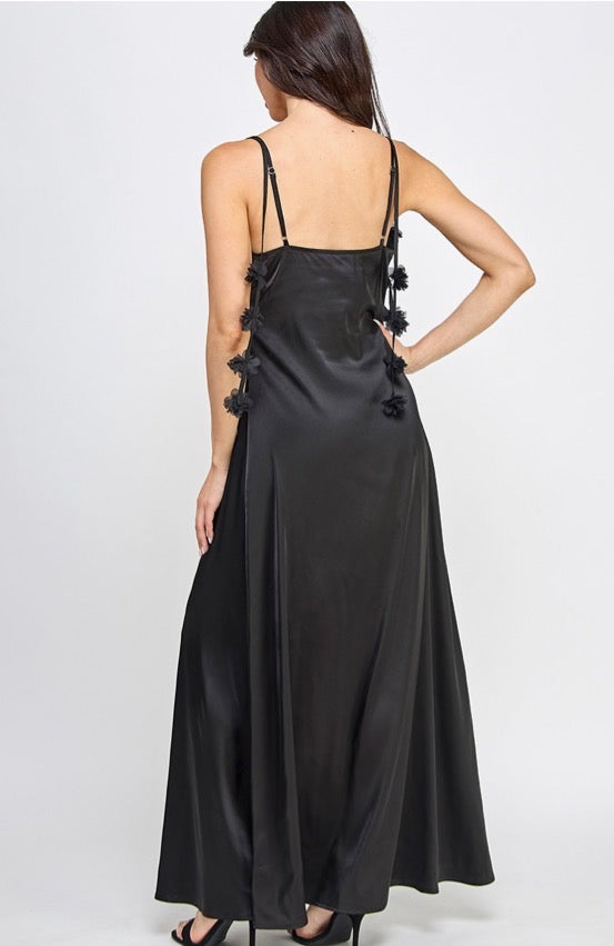 SATIN COWL NECK FLORAL DETAIL MAXI