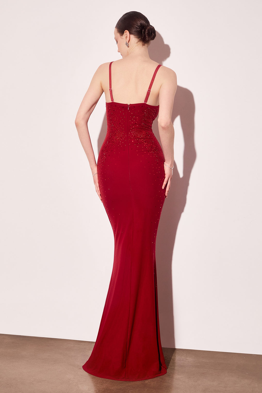 CRYSTAL DETAIL FITTED MAXI DRESS