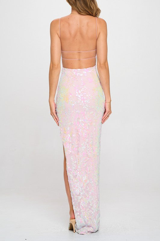 KYLIE SEQUINS BAR BACK MAXI DRESS