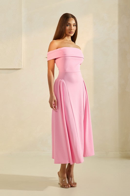 VICKY PLEATING FLARED MIDI DRESS